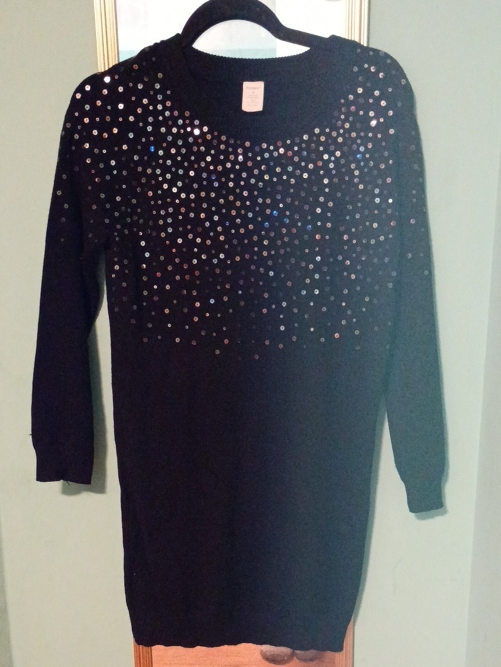 Girls Black Sequin Knit Dress - Sparkle Front